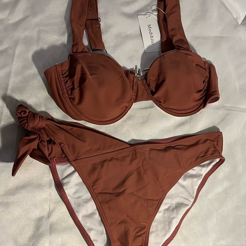 2 Piece Bikini asymmetrical bottoms with tie on the right side